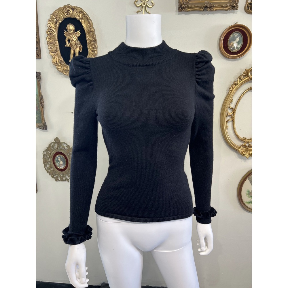 LPA Black Open Back Long Sleeve Sweater Mock Neck Tie Bow Size XS
